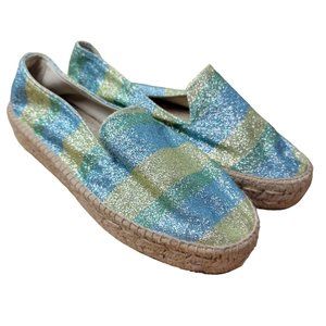 Manebi Womens Glitter Slide On Espadrille Loafers Stripe Leather Size 39 8.5